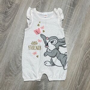 Disney White Romper with Gray Bunny and Pink Butterflies